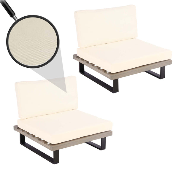 2er-Set Garten-Loungesessel aus Akazienholz mit Alugestell. grau