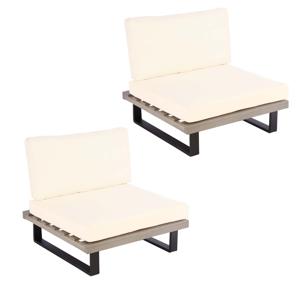 2er-Set Garten-Loungesessel aus Akazienholz mit Alugestell. grau
