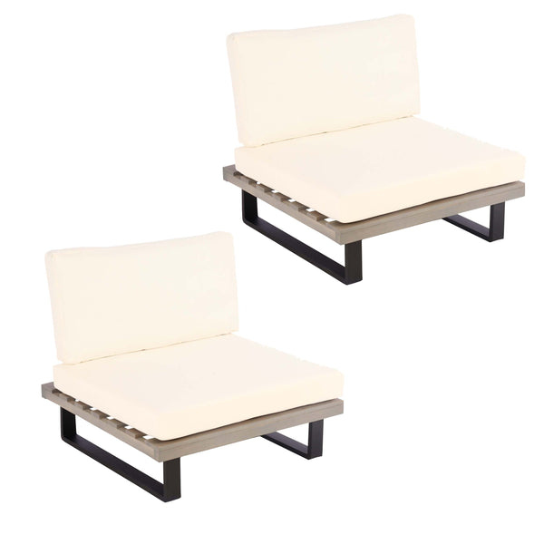 2er-Set Garten-Loungesessel aus Akazienholz mit Alugestell. grau