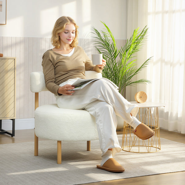 Loungesessel Relaxsessel mit Sherpa-Fleece Holzoptik cremeweiss