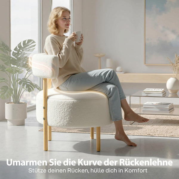 Loungesessel Relaxsessel mit Sherpa-Fleece Holzoptik cremeweiss