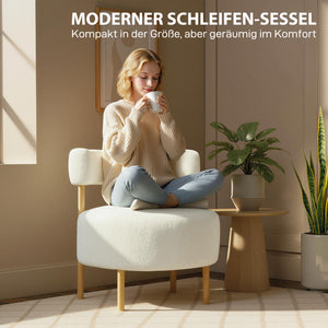 Loungesessel Relaxsessel mit Sherpa-Fleece Holzoptik cremeweiss