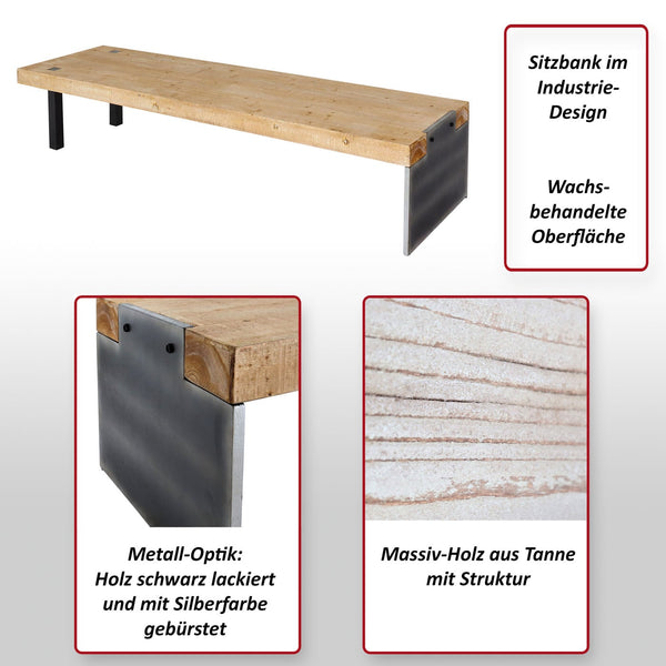Lowboard TV-Rack Fernsehtisch TV-Tisch Industrial Massivholz 40x200x60cm natur