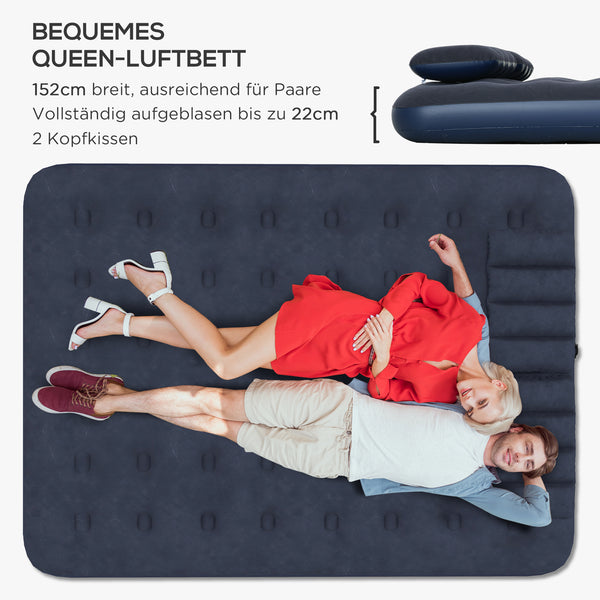 Luftmatratze doppelt robust und bequem mit Handpumpe 203x152x22cm