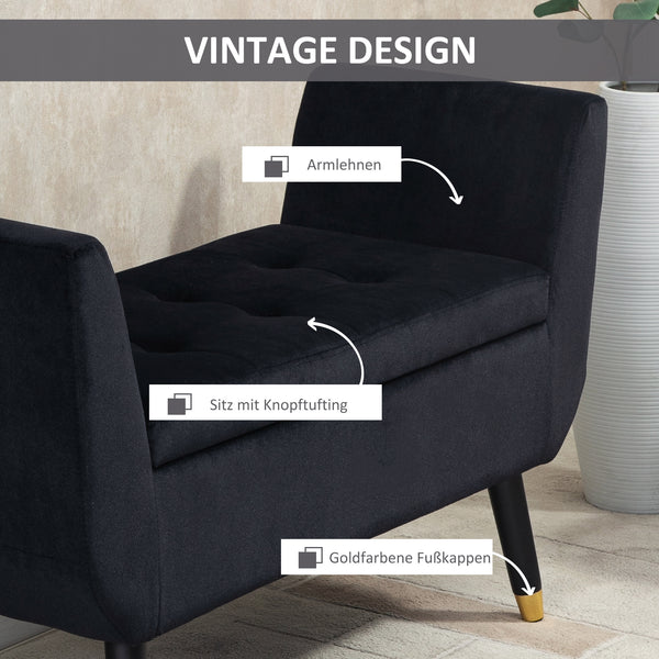 Luxus-Sitzbank mit Stauraum 107x42x65cm Schwarz