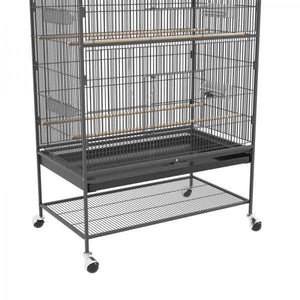 Vogelkäfig inklusive Sitzstangen, Vogelspielzeug, herausnehmbare Bodenwanne, 1 Ablage, Grau