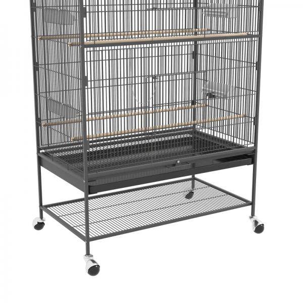 Vogelkäfig inklusive Sitzstangen, Vogelspielzeug, herausnehmbare Bodenwanne, 1 Ablage, Grau