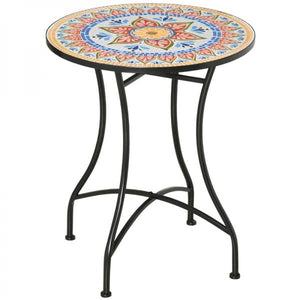 Mosaiktisch rund Bistrotisch Mosaikplatte Keramik Metall Rot+Blau+Weiss Ø60 cm