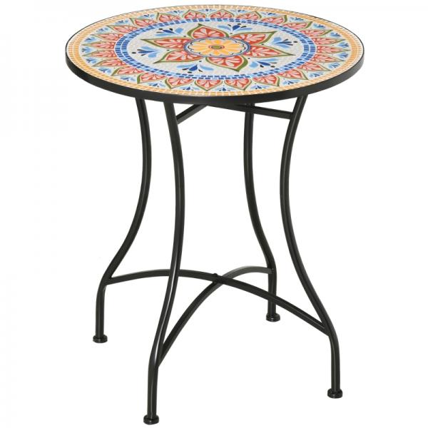 Mosaiktisch rund Bistrotisch Mosaikplatte Keramik Metall Rot+Blau+Weiss Ø60 cm