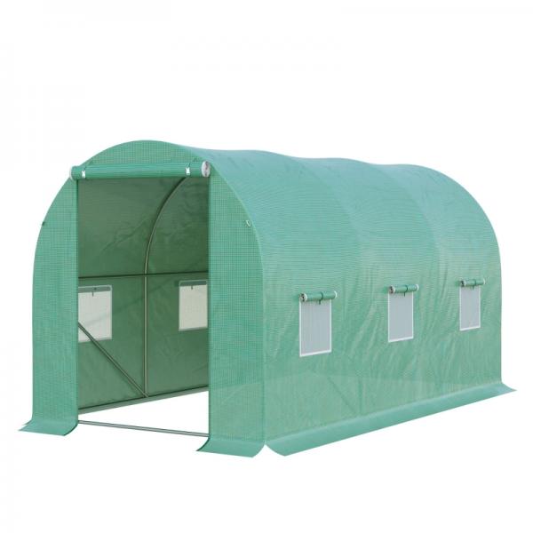 Foliengewächshaus Tomatengewächshaus Treibhaus Folientunnel Frühbeet mit Fenster Grün 395 x 195 x 190 cm