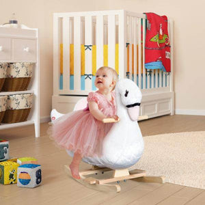 Schaukelpferd Baby Schaukeltier Schwan mit Musik Spielzeug Plüsch Rosa+Weiss