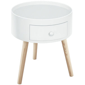 Couchtisch rund Beistelltisch mit Schublade Holz Weiss
