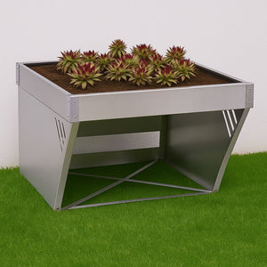 Mähroboter-Garage aus Edelstahl mit Pflanzkasten und Dach 40x60x70cm