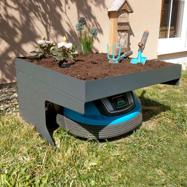 Mähroboter-Garage mit Pflanzkasten Metall Anthrazit 37x60x70cm