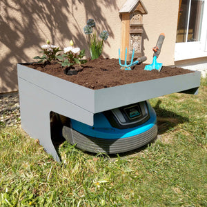 Mähroboter-Garage Metall grau mit Pflanzkasten, 37x60x70cm