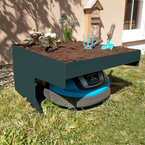 Mähroboter-Garage mit Pflanzkasten Metall Grün 37x60x70cm