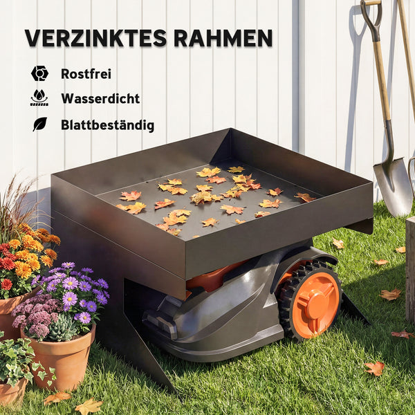 Garage für Mähroboter mit Pflanzkasten aus Stahl schwarz