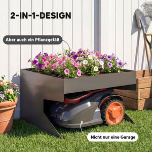 Garage für Mähroboter mit Pflanzkasten aus Stahl schwarz