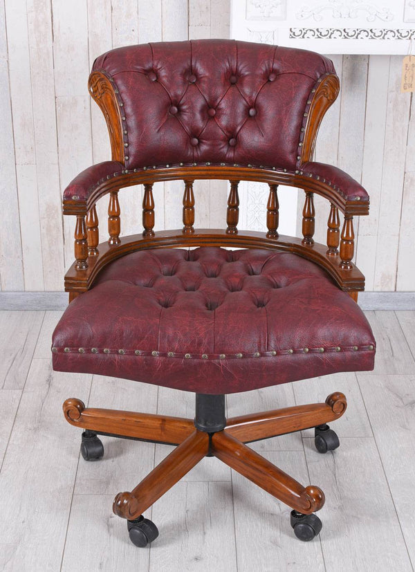 Englischer Chefsessel Bürostuhl Chesterfield Bürosessel Mahagoni Ledersessel