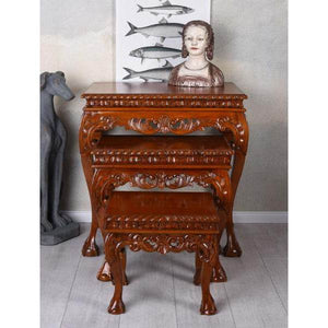 3X SATZTISCH MASSIVHOLZ TISCH COUCHTISCH ANTIK SOFATISCH