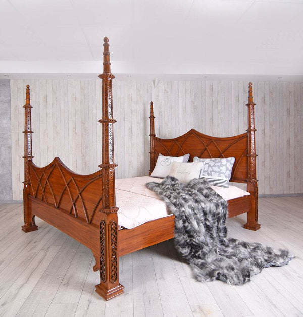 Doppelbett massives Mahagoni Antik Himmelbett 180x200cm
