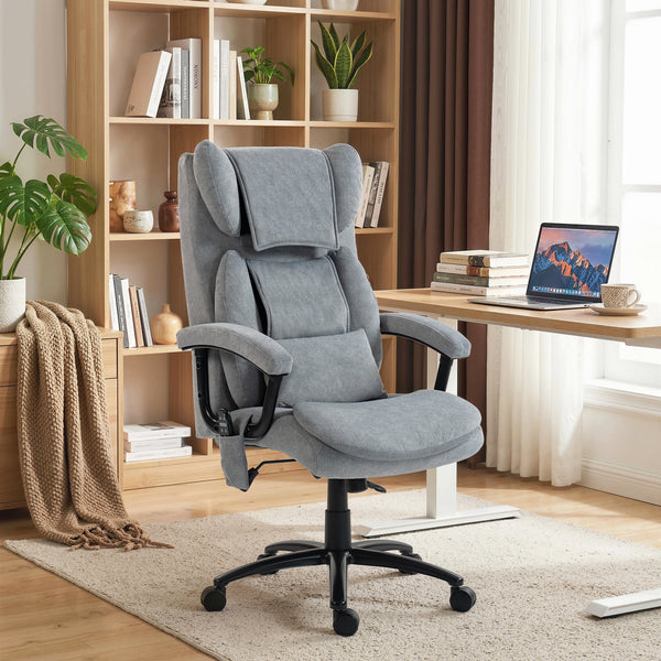 Massage Bürostuhl Chefsessel ergonomisch mit hoher Rückenlehne grau