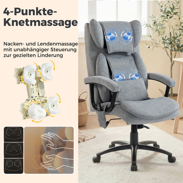 Massage Bürostuhl Chefsessel ergonomisch mit hoher Rückenlehne grau