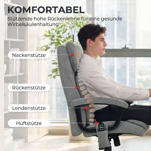 Massage Bürostuhl Chefsessel ergonomisch mit hoher Rückenlehne grau