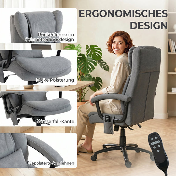 Massage Bürostuhl Chefsessel ergonomisch mit hoher Rückenlehne grau