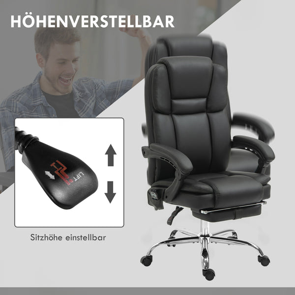 Massage Bürostuhl verstellbar mit Wärme und Fussstütze schwarz
