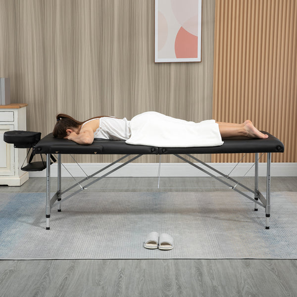 Massageliege klappbar 7 Zonen höhenverstellbar Schwarz