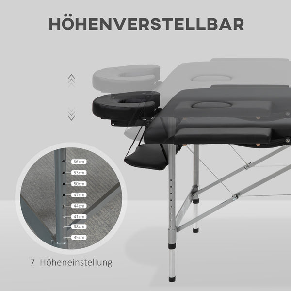 Massageliege klappbar 7 Zonen höhenverstellbar Schwarz