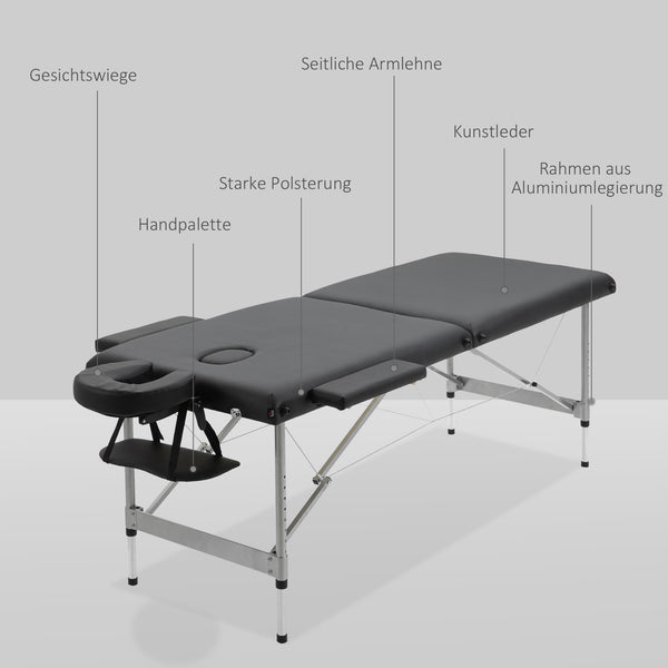 Massageliege klappbar 7 Zonen höhenverstellbar Schwarz