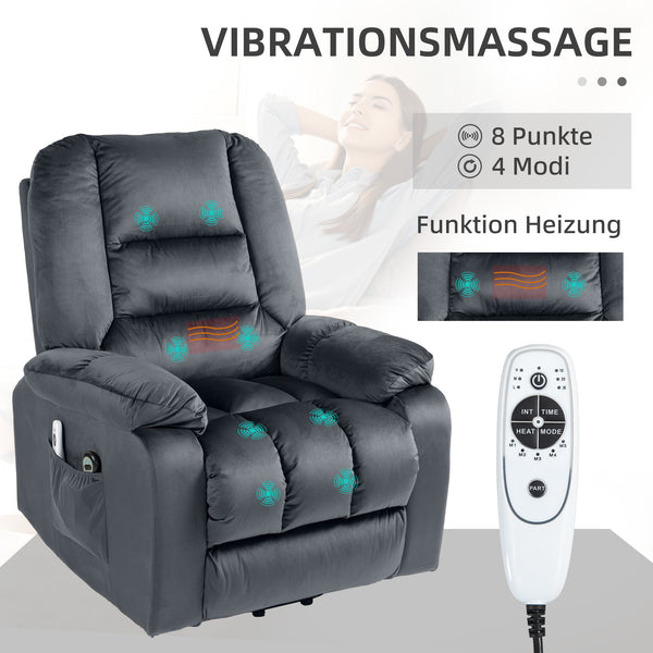 Massagesessel mit Aufstehhilfe und 8 Massagepunkten grau