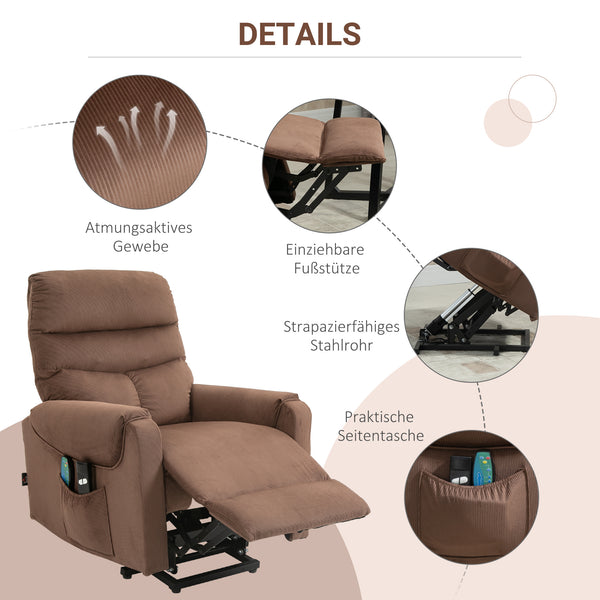 Massagesessel elektrisch mit Aufstehhilfe und Liegefunktion braun