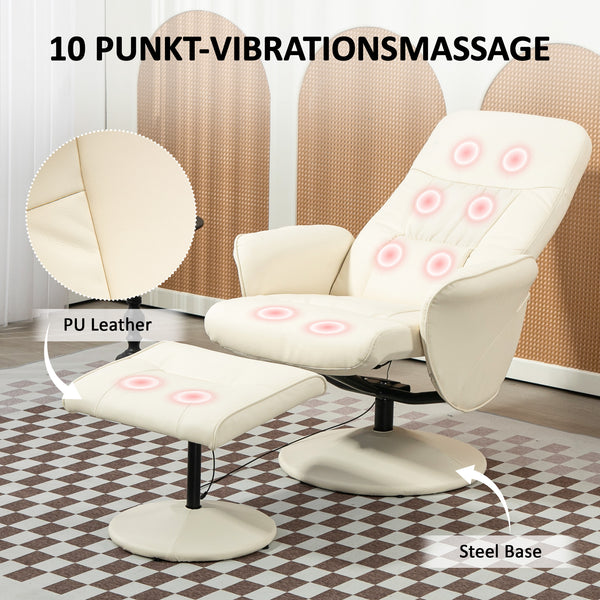 Massagesessel mit Hocker und Vibrationsfunktion cremeweiss