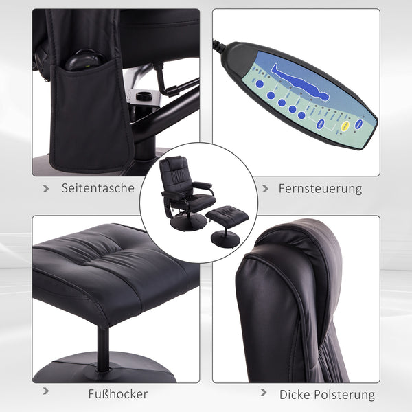 Massagesessel elektrisch mit Hocker und Liegefunktion schwarz