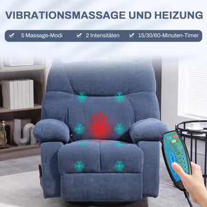 Massagesessel mit Wärme Liegefunktion drehbar bis 150kg blau