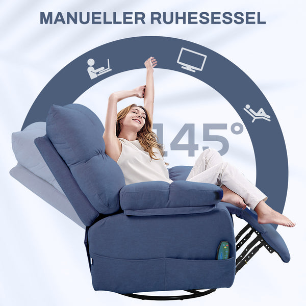 Massagesessel mit Wärme Liegefunktion drehbar bis 150kg blau