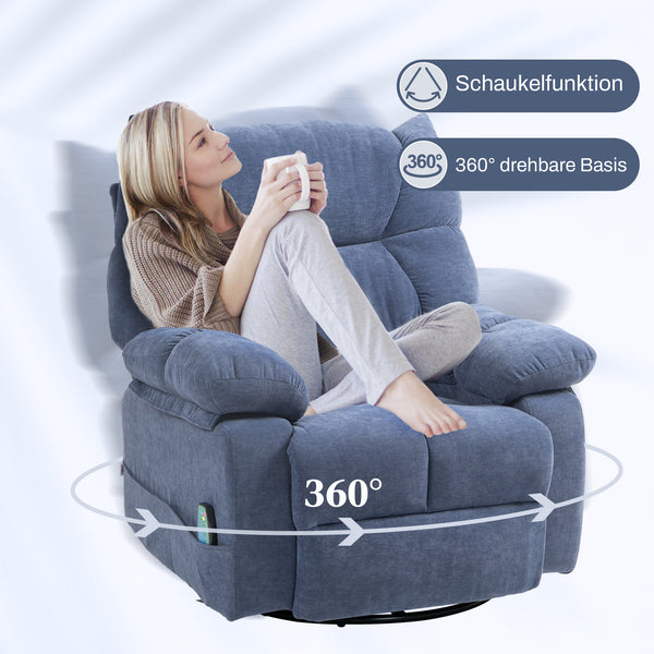 Massagesessel mit Wärme Liegefunktion drehbar bis 150kg blau