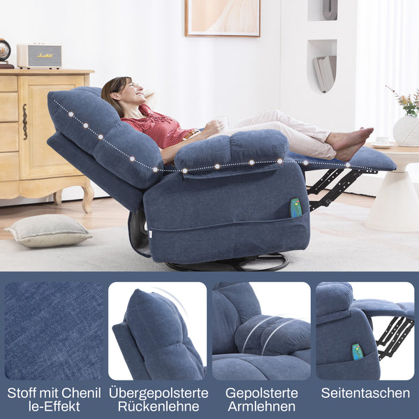 Massagesessel mit Wärme Liegefunktion drehbar bis 150kg blau
