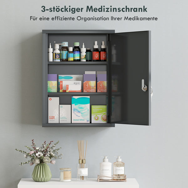 Medizinschrank abschliessbar zur Wandmontage aus Stahl grau