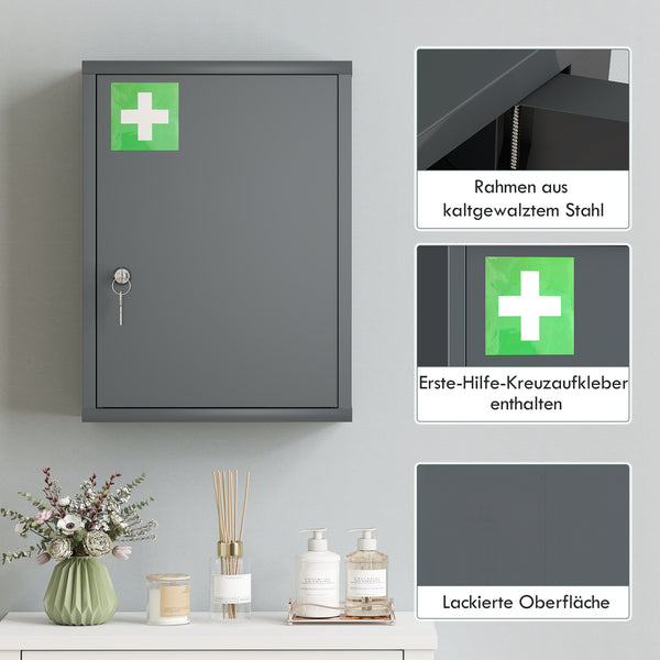 Medizinschrank abschliessbar zur Wandmontage aus Stahl grau