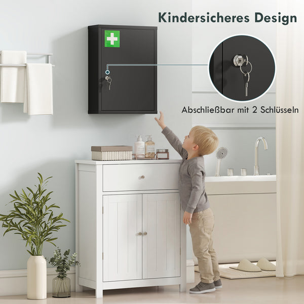 Medizinschrank abschliessbar zur Wandmontage aus Stahl schwarz