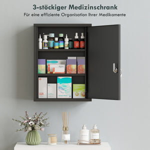 Medizinschrank abschliessbar zur Wandmontage aus Stahl schwarz