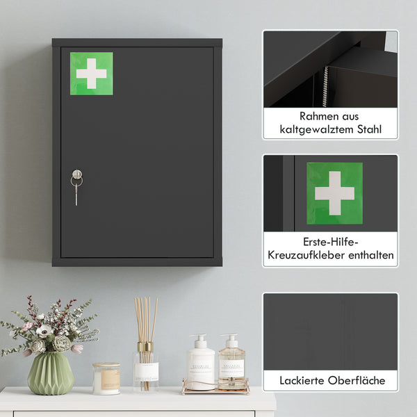 Medizinschrank abschliessbar zur Wandmontage aus Stahl schwarz