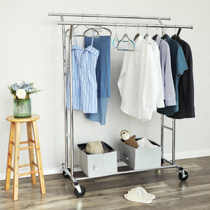 Portant à vêtements en métal, penderie robuste, charge maximale 110 kg, hauteur réglable de 129 à 169 cm, chromé