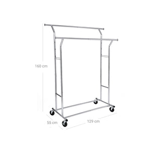 Portant à vêtements en métal, penderie robuste, charge maximale 110 kg, hauteur réglable de 129 à 169 cm, chromé