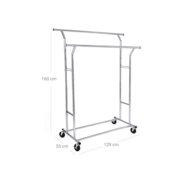 Portant à vêtements en métal, penderie robuste, charge maximale 110 kg, hauteur réglable de 129 à 169 cm, chromé