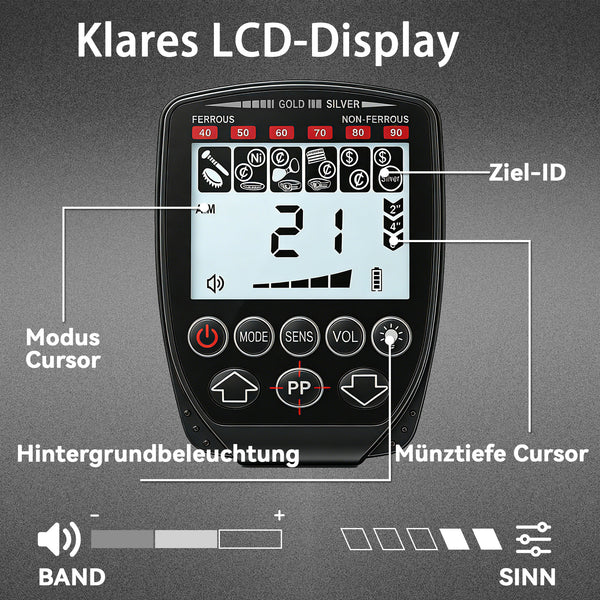 Metalldetektor wasserdicht faltbar mit LCD und Zubehör